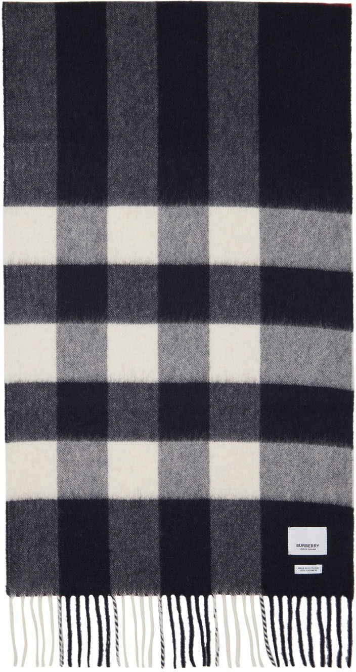 Šal Burberry Check Scarf Navy & White Tamnoplava | 8015553