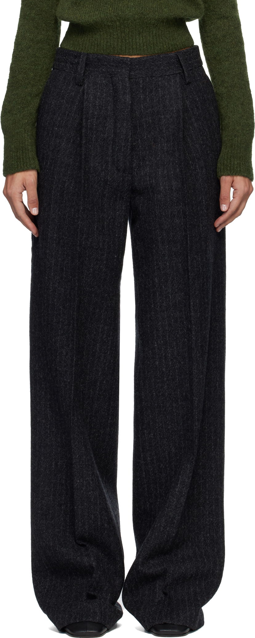 Hlače Dries Van Noten Dries Van Noten Pinstripe Pleated Wool Trousers Siva | 252-010922-2042