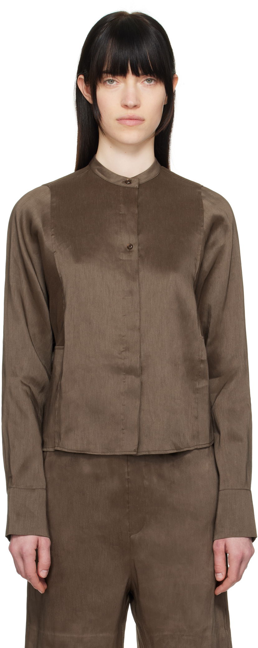 Košulja Loulou de Saison Loulou de Saison Siara Band Collar Blouse Smeđa | SIARA