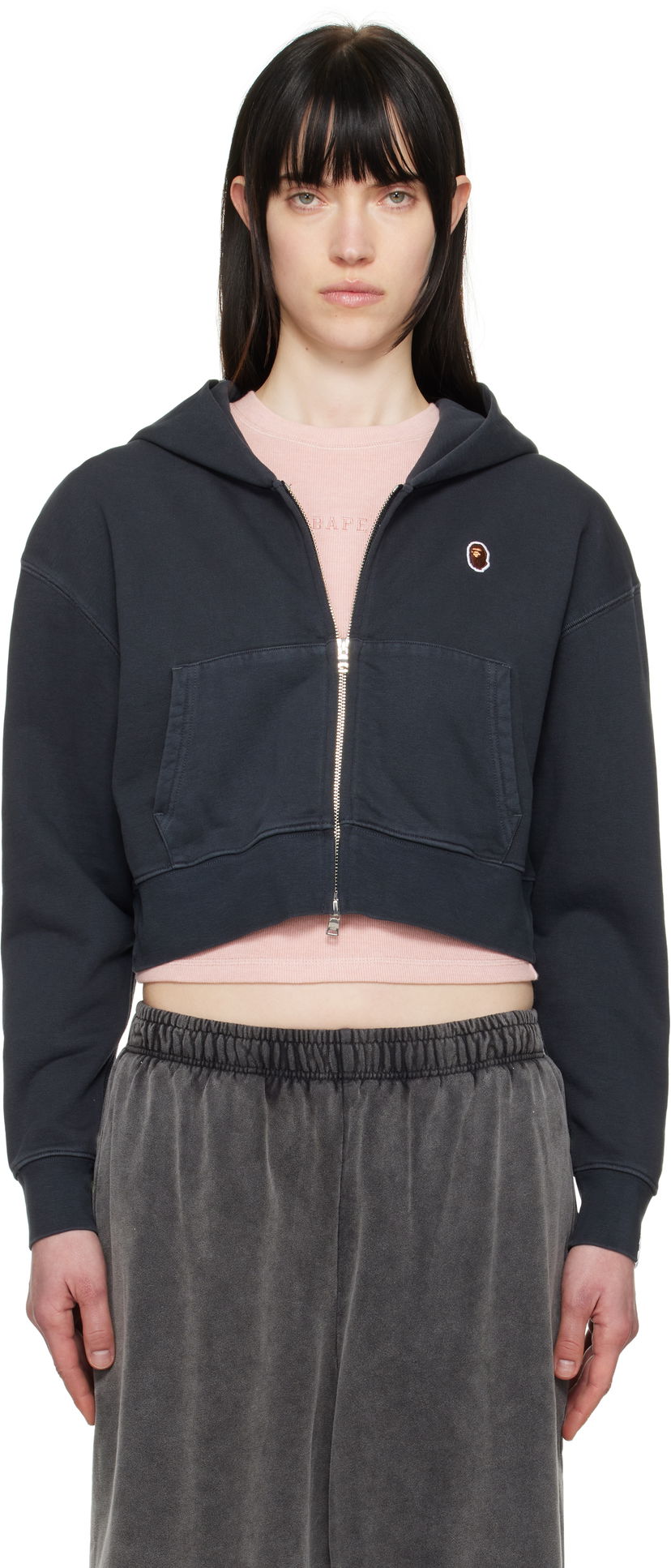 Dukserice BAPE BAPE One Point Cropped Zip Hoodie Tamnoplava | 001ZPL302007L