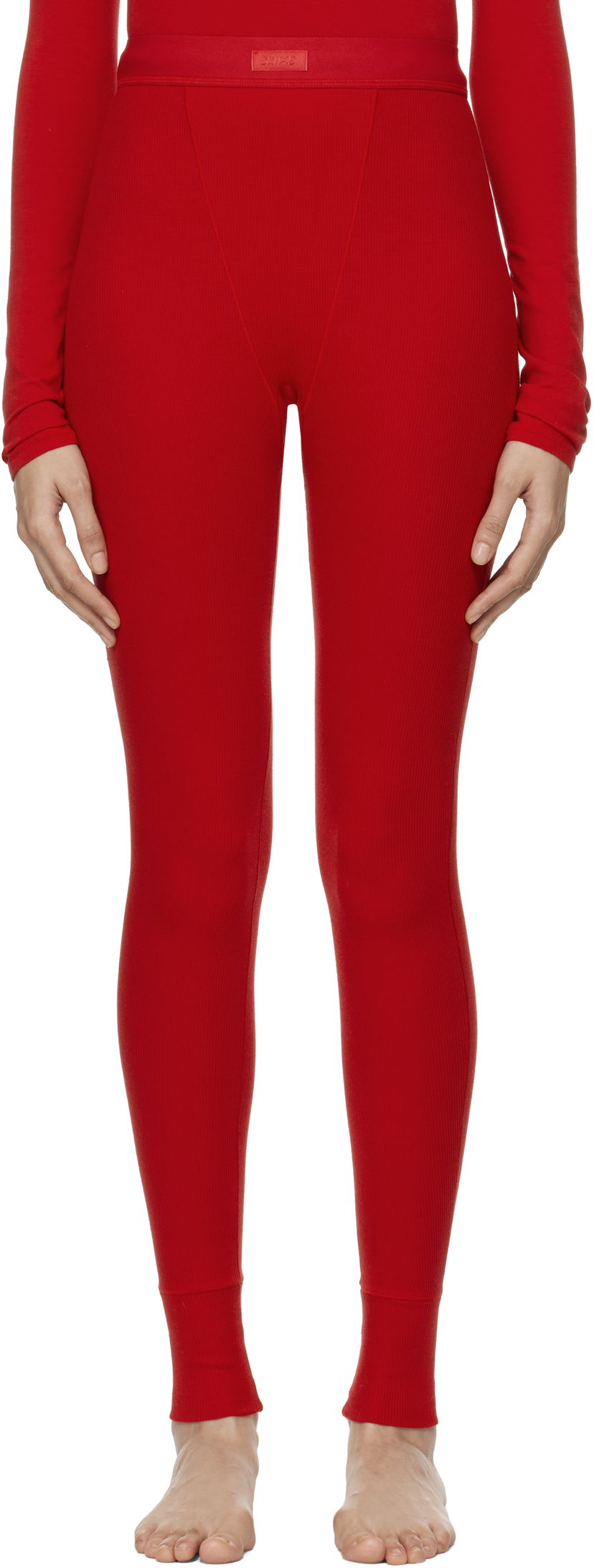 Čarape SKIMS Rib Leggings Crvena | AP-LEG-0039