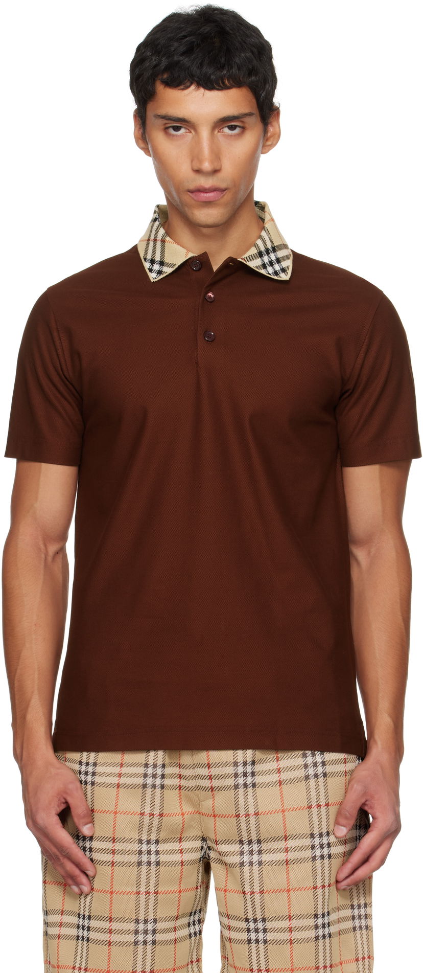 Polo majica Burberry Burberry Check Collar Polo Smeđa | 8110945
