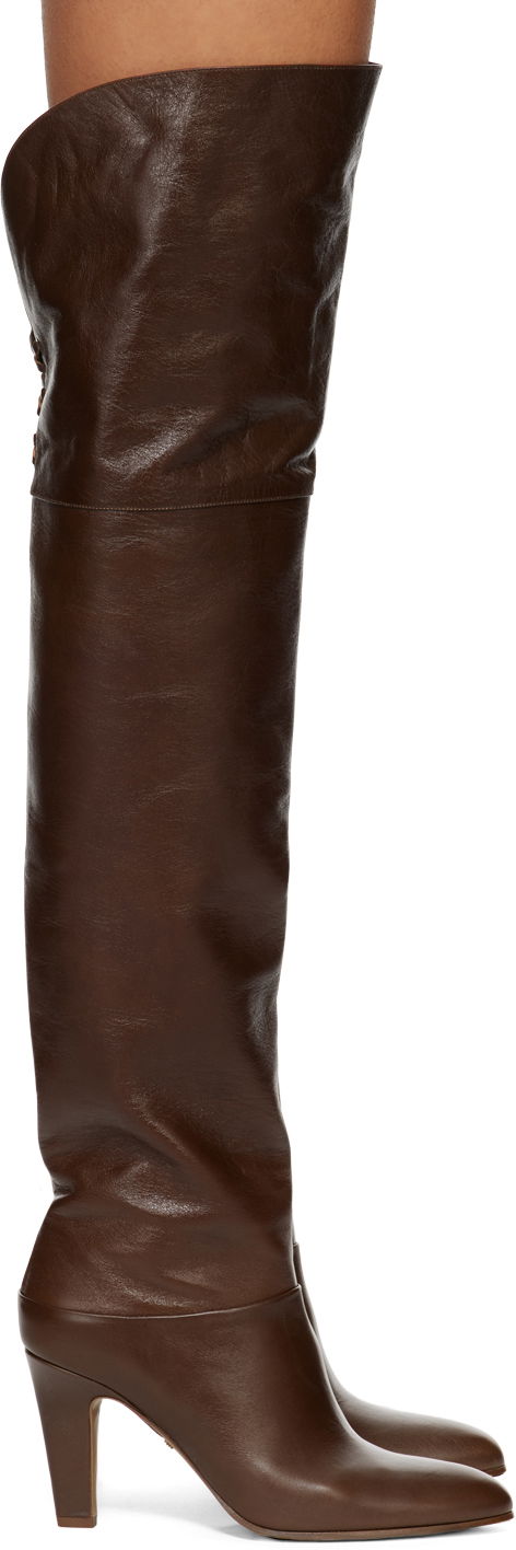 Čarape CHLOÉ Chloé Eve Thigh-High Leather Boots Smeđa | CHC24W03POO