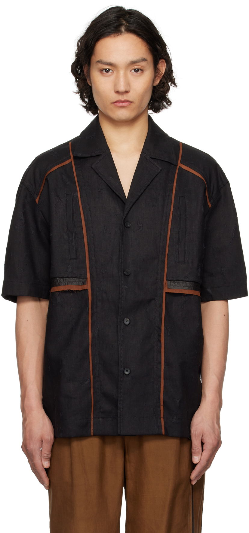 Košulja Feng Chen Wang Feng Chen Wang Patchwork Short Sleeve Shirt Crna | FUS19SR09