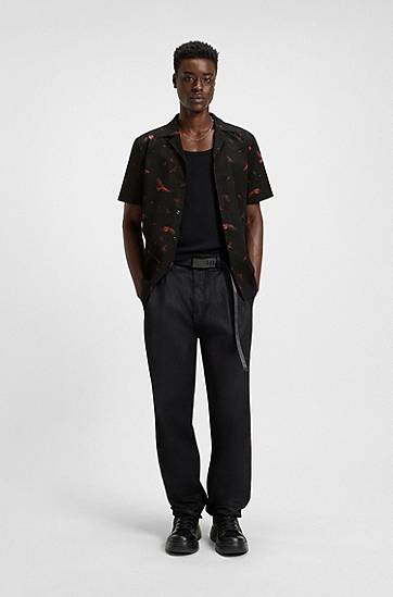 Košulja BOSS Relaxed Fit Printed Cotton Poplin Shirt Crna | 50545328, 1