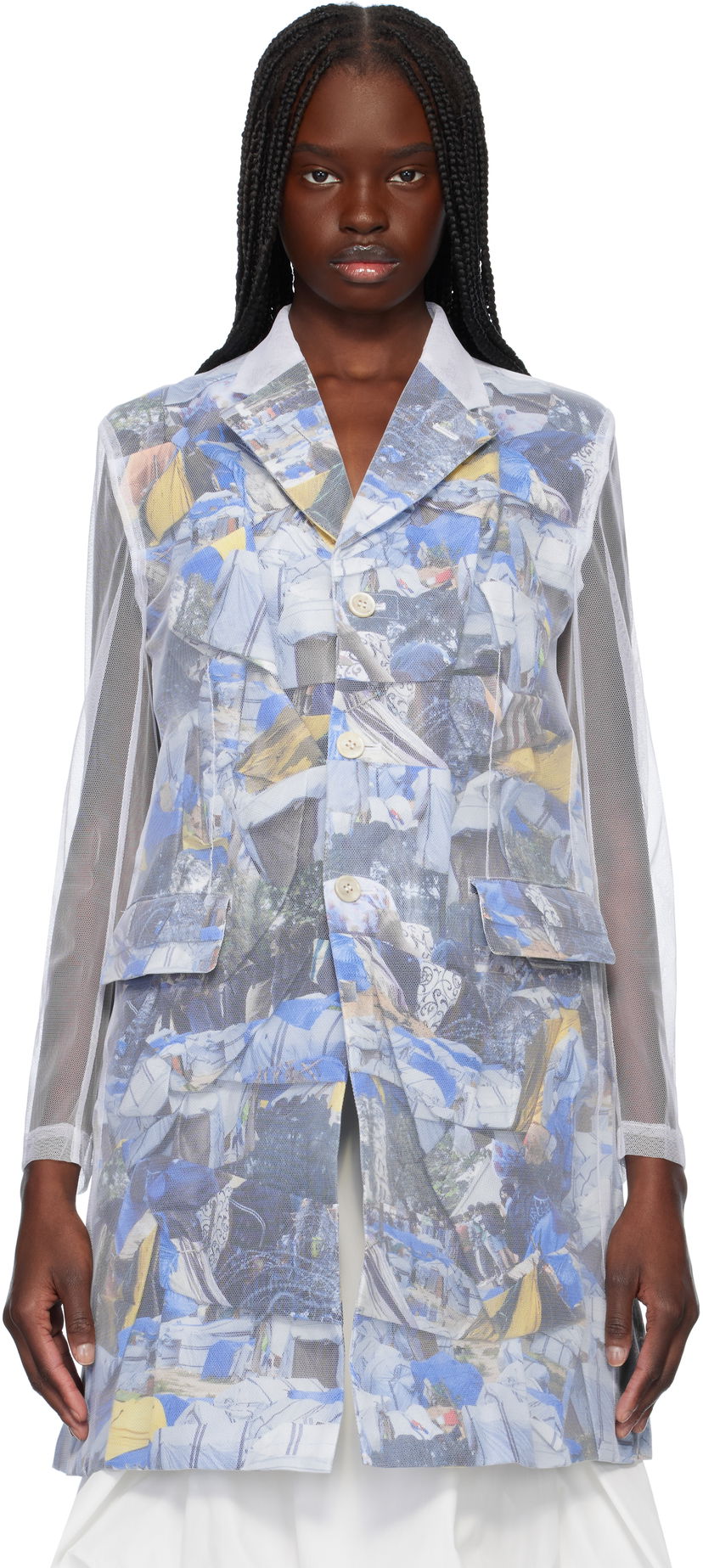 Vjetrovka Comme des Garçons Comme des Garçons Layered Mesh Print Jacket Bijela | GO-J038-S25