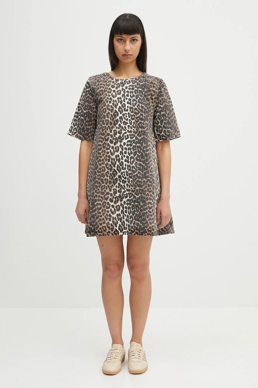 Haljina GANNI GANNI Print Denim Open Back Mini Dress Višebojno | J1677