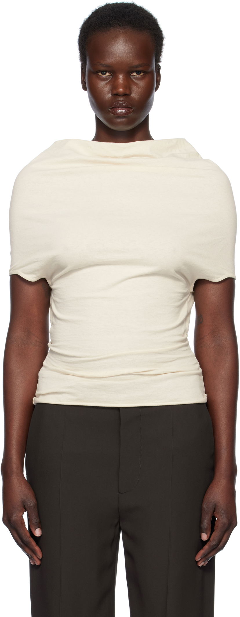 Majica kratkih rukava Rick Owens Rick Owens Hollywood Jersey Shroud T-Shirt Bež | RP01E7225 JNC