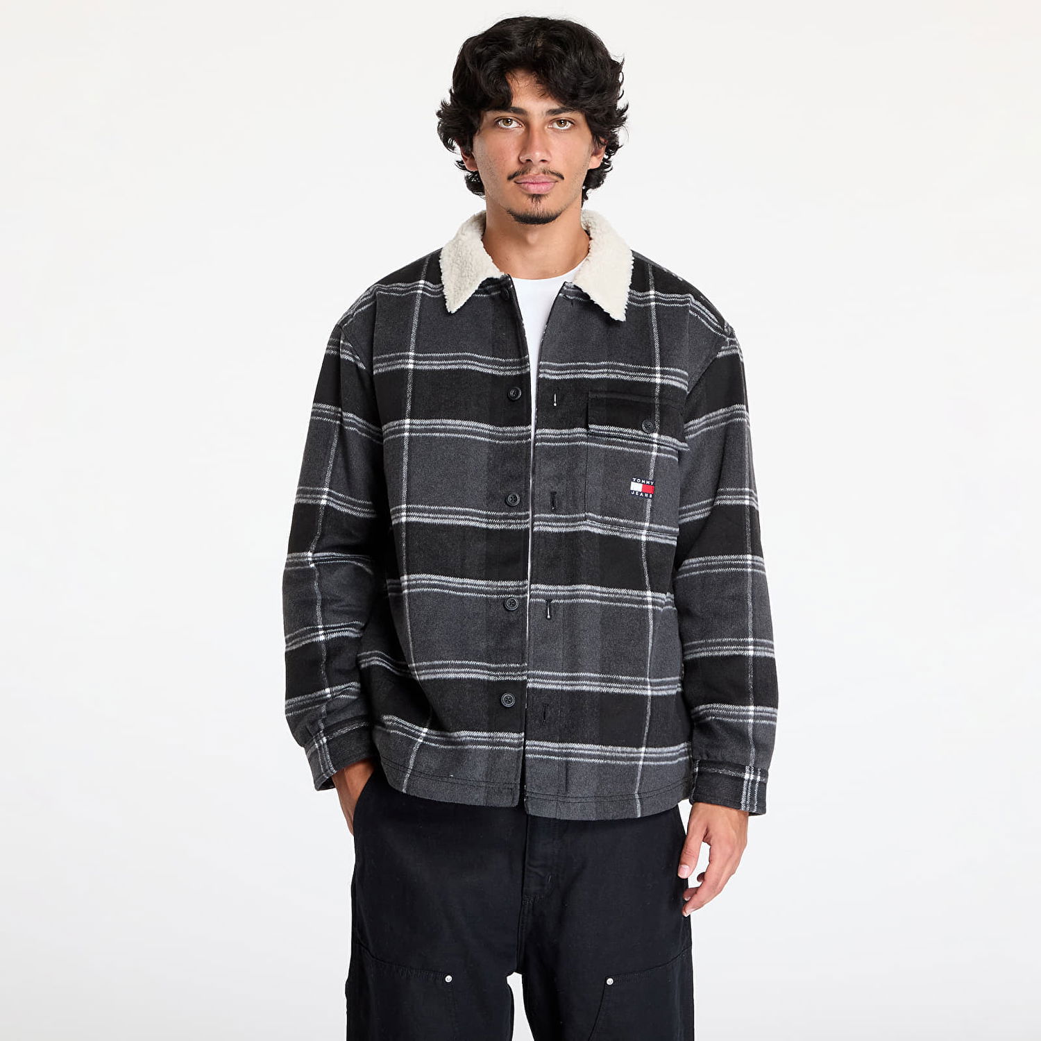 Jakna Tommy Hilfiger Check Sherpa Overshirt Black Check Crna | DM0DM19652 BDS, 0
