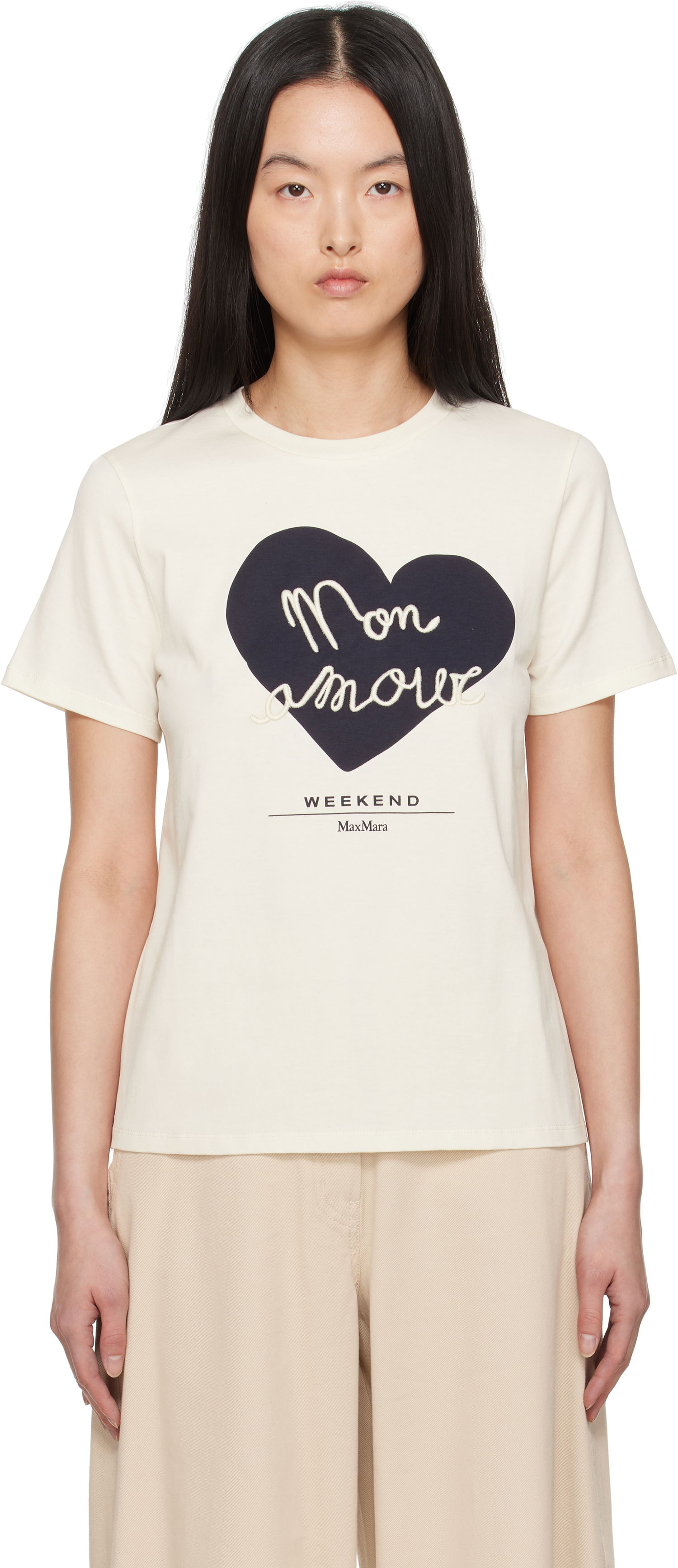 Majica kratkih rukava Max Mara Weekend Max Mara Vello T-Shirt with Heart Applique Bež | 2515971051600, 0