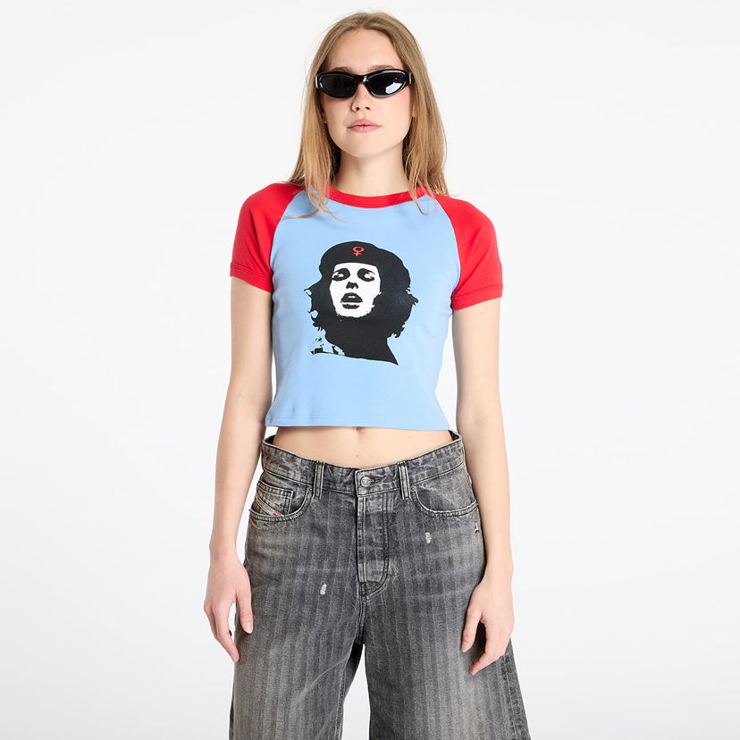 Crop top Pleasures PLEASURES She Raglan Baby Tee Plava | P25SU063 BLUE/RED