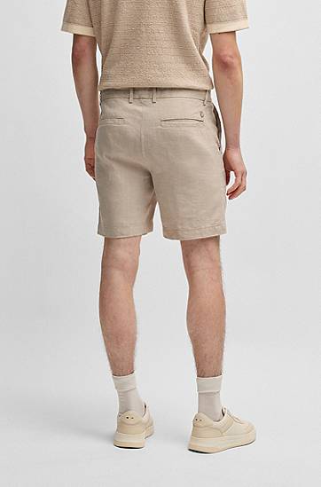 Kratke hlače BOSS Regular-Fit Linen-Blend Drawcord Shorts Bež | 50538016, 1