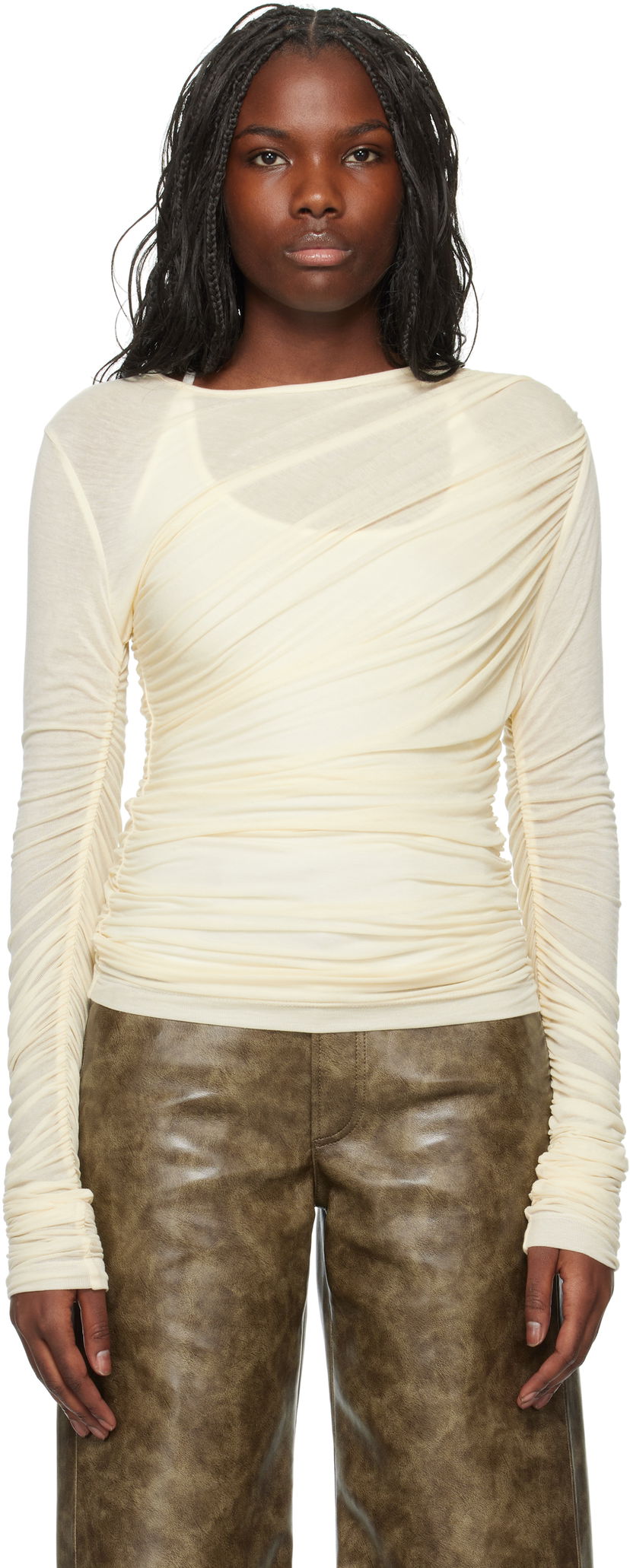 Majica kratkih rukava AGOLDE Twist Long Sleeve T-Shirt Bež | A7317-1618