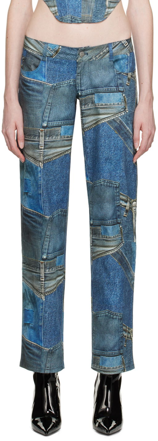 Jeans Miaou Miaou Atlas Patchwork Printed Trousers Plava | 1023SCDEN
