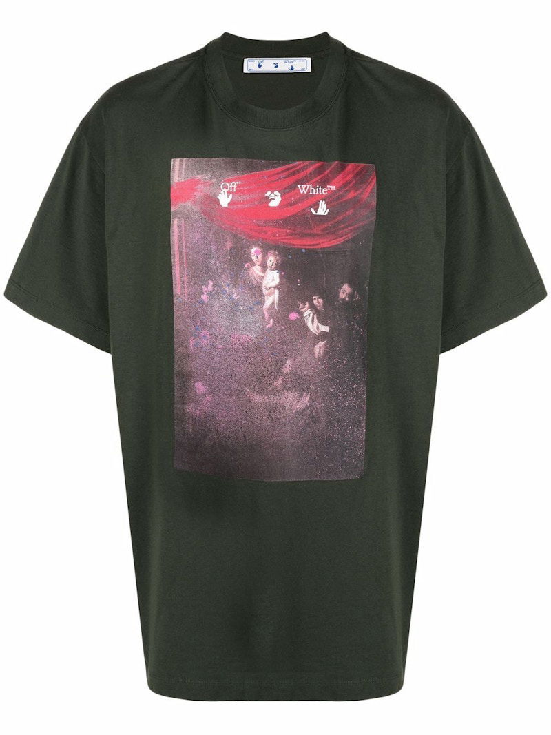 Majica kratkih rukava Off-White Caravaggio Painting T-shirt Green Zelena | OMAA038S21JER0055901