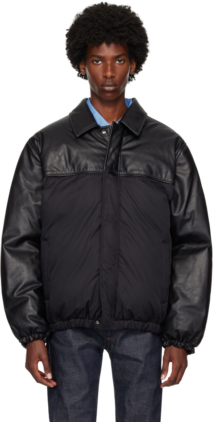 Bomber jakna CALVIN KLEIN Black Paneled Leather Down Bomber Jacket Crna | 81EM574