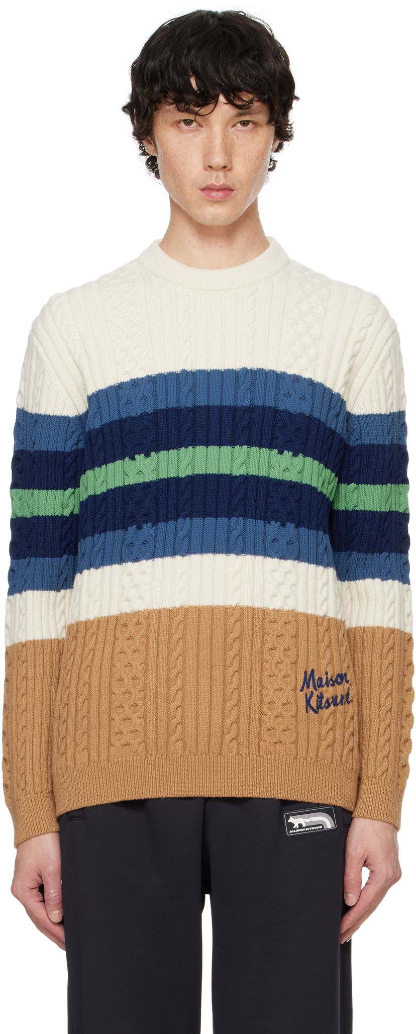 Džemper MAISON KITSUNÉ Striped Cable Crewneck Sweater Višebojno | NM00804KH0001
