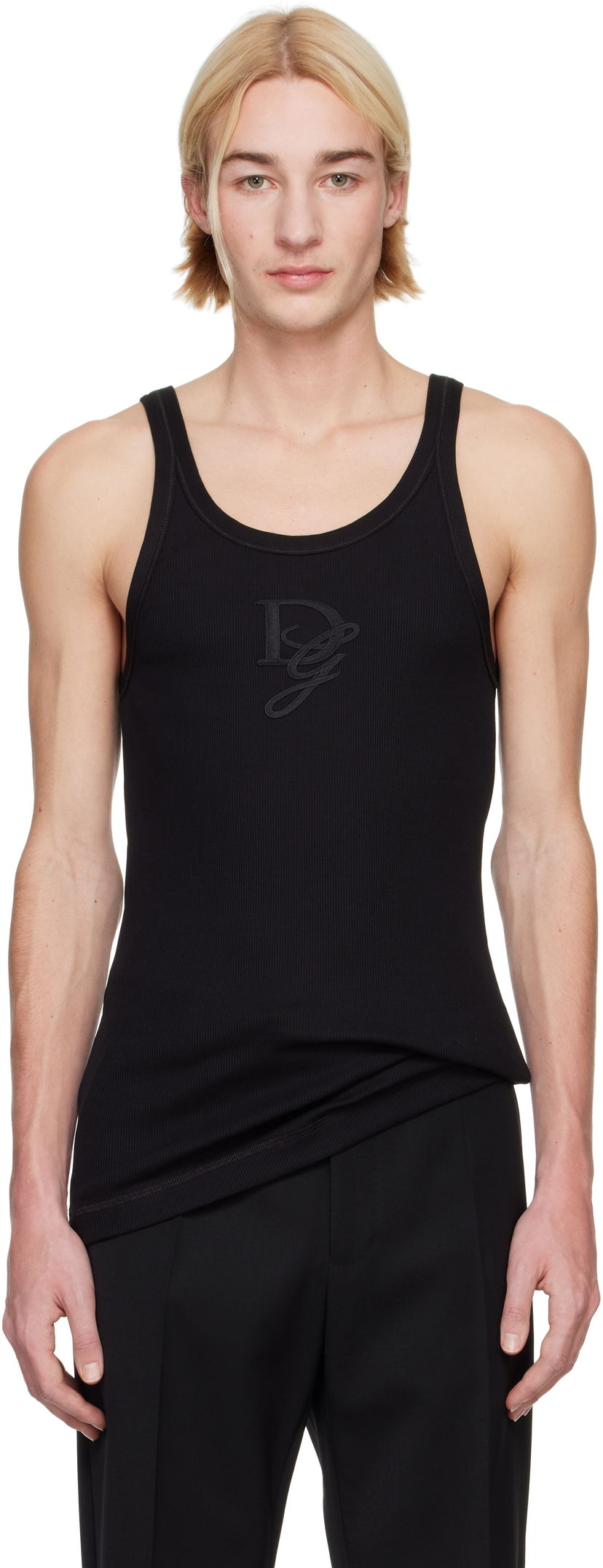 Majica bez rukava Dolce & Gabbana Logo Patch Tank Top Crna | G8PA8ZG7N4G