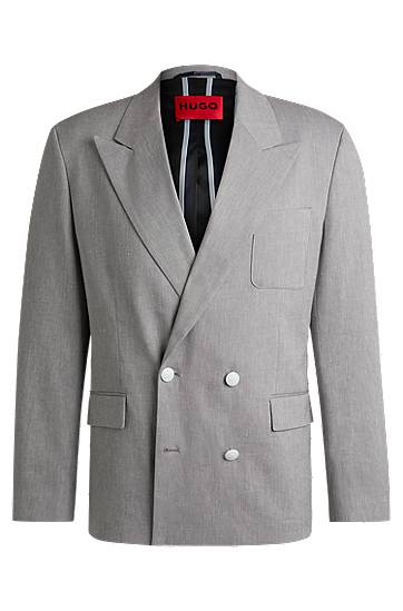 Jakna BOSS Modern-Fit Cotton-Linen Stretch Blazer Siva | 50538161