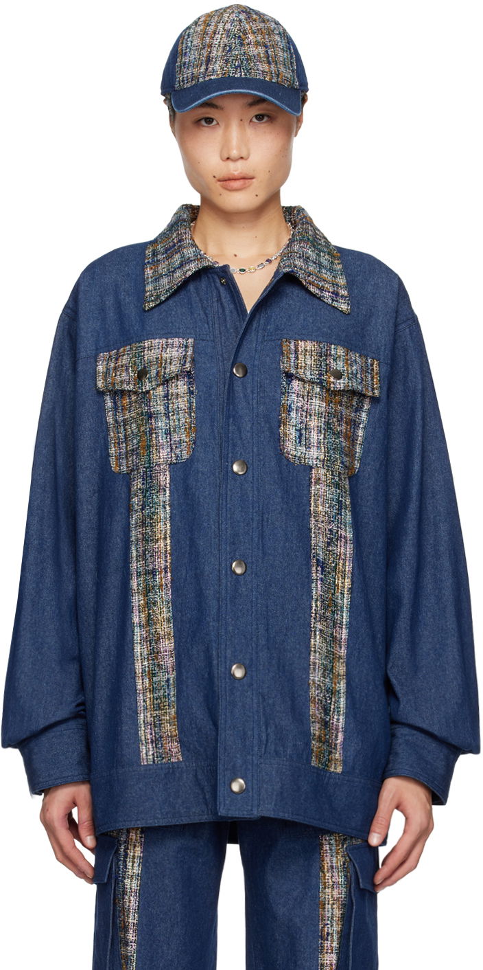 Kapa Anna Sui Anna Sui Denim Jacket with Tweed Panels Plava | M1024B33