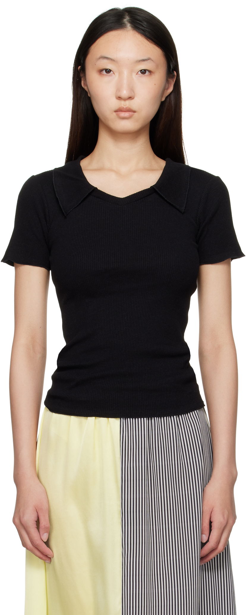 Majica kratkih rukava Baserange Baserange Iso Ribbed Collar T-Shirt Crna | TTIT-RCR-AU25
