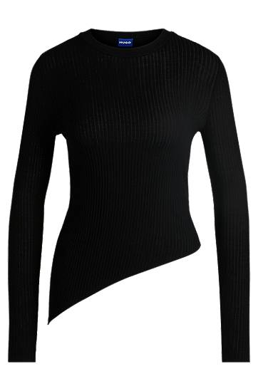 Džemper BOSS HUGO Sheer-Ribbing Asymmetrical Hem Sweater Crna | 50532240
