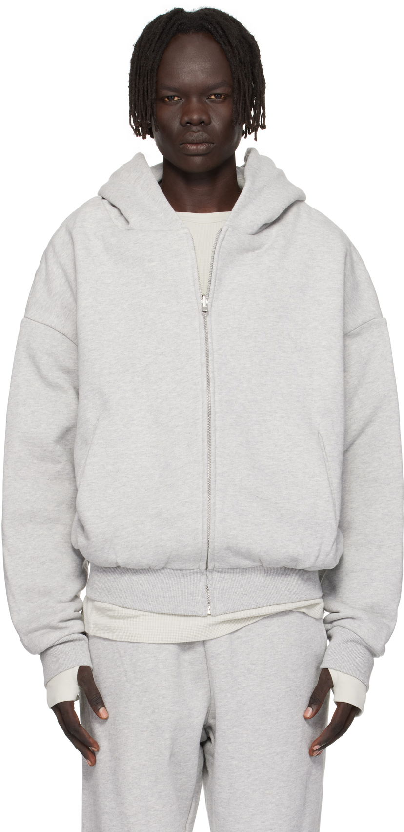 Dukserice Entire Studios Entire Studios Thermal Zip-Up Hoodie Siva | ES2488SI