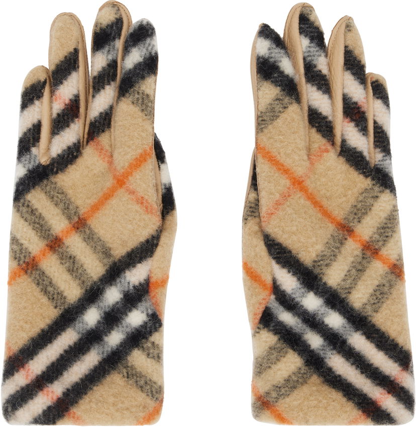 Rukavice Burberry Wool Gloves With Check Pattern Bež | 8097265