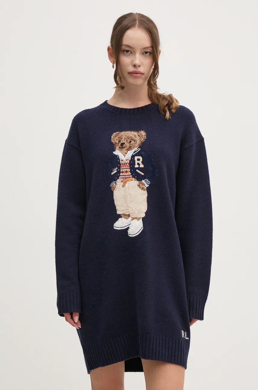 Haljina Polo by Ralph Lauren Mini Oversized Sweater Dress Plava | 211941576, 1