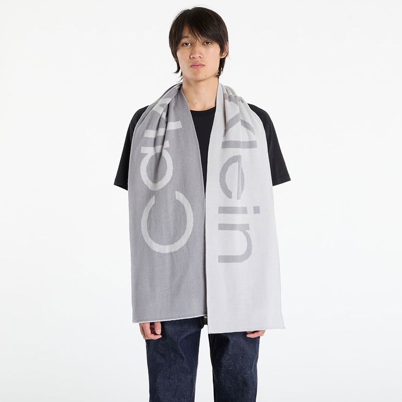 Šal CALVIN KLEIN Calvin Klein Bold Logo 2-Tone Wool Scarf Siva | LV04D8030G QBW