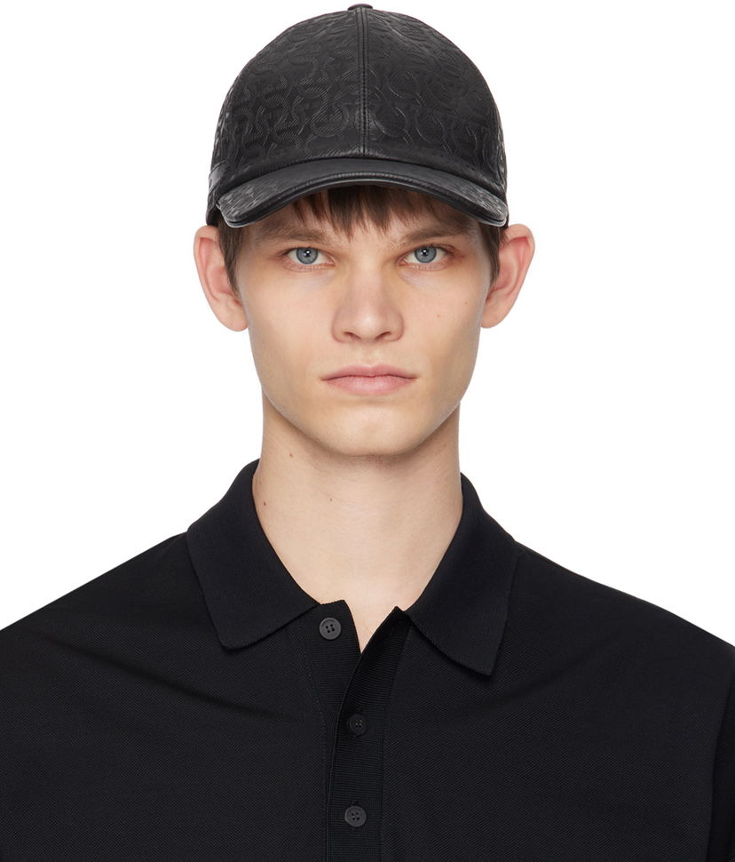Kapa FERRAGAMO Leather Baseball Cap Crna | 751009