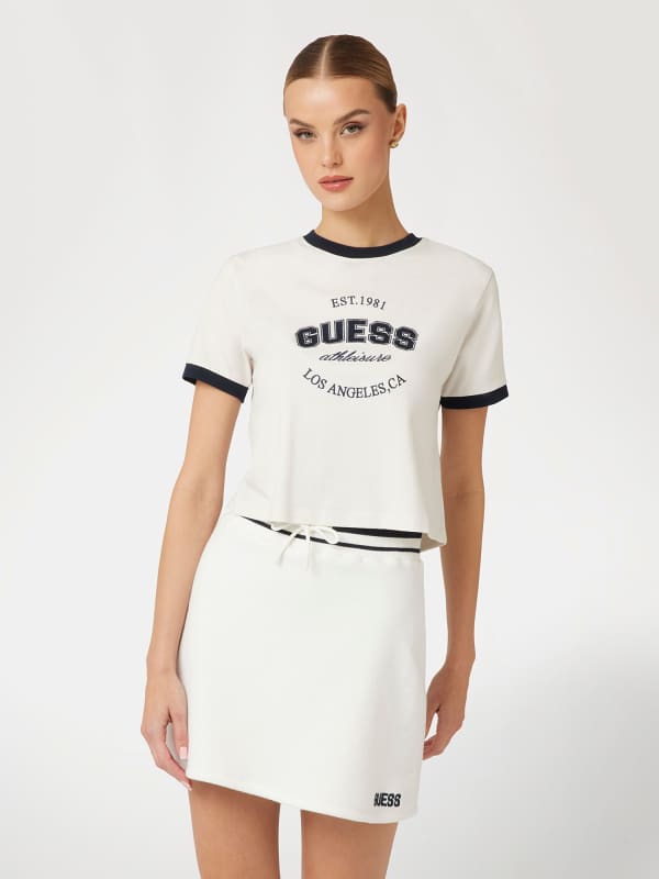 Crop top GUESS Crop T-Shirt with Front Logo Print Bijela | V4BI08K8FQ4