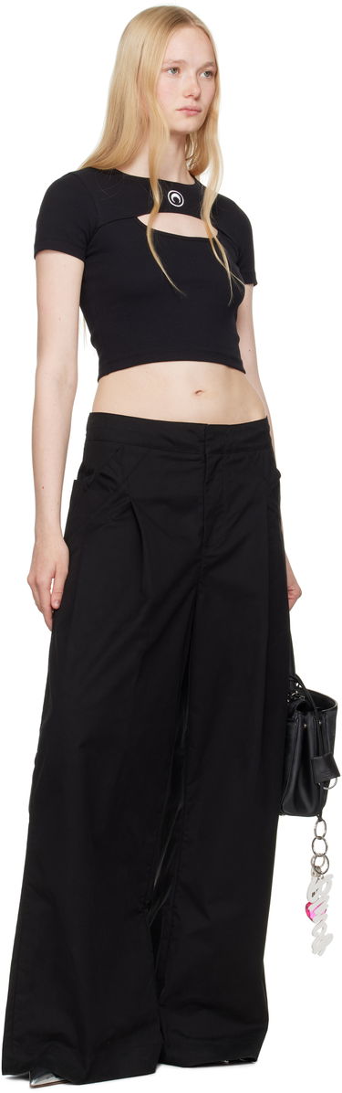 Crop top Marine Serre Marine Serre Moon Logo Cut-Out Ribbed T-Shirt Crna | WTT023A CJER0011, 3