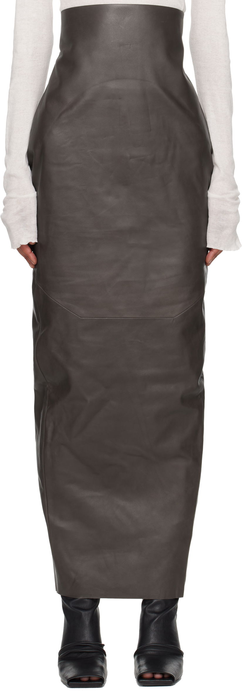 Suknja Rick Owens Rick Owens Concordians Pillar Leather Maxi Skirt Siva | RP02E4344 LBY