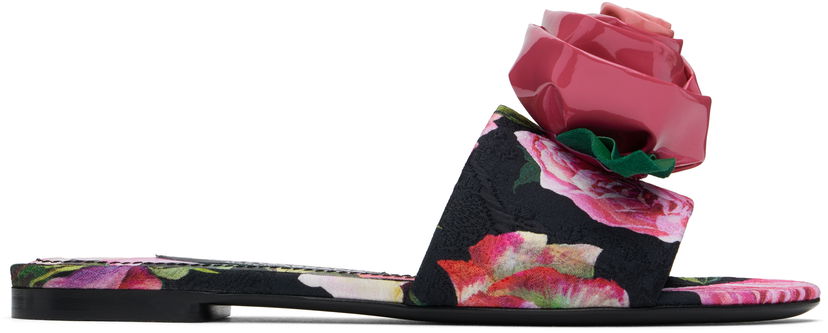 Njega cipela Dolce & Gabbana Dolce&Gabbana Rose Print Brocade Slide Sandals Višebojno | CQ0634 A6N91