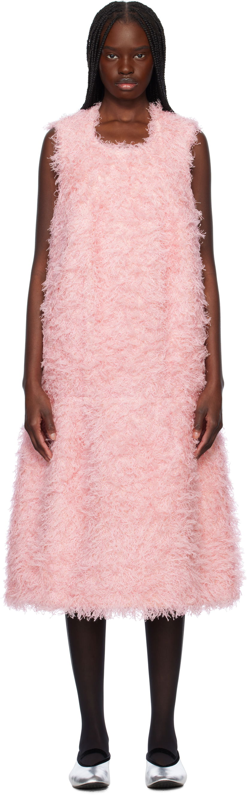 Haljina Comme des Garçons Comme des Garçons Sleeveless Faux-Fur Midi Dress Ružičasta | GO-O005-051-1