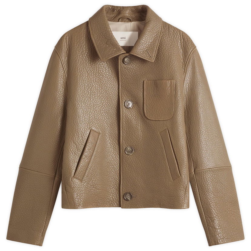 Jakna AMI AMI Paris Men's Leather Jacket Smeđa | UJK270-LH0050-0953