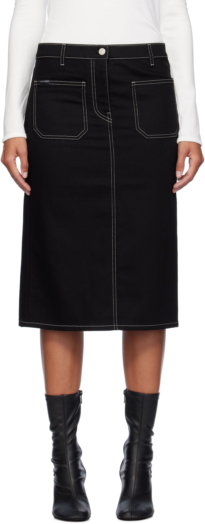 Suknja Courrèges Two-Pocket Denim Midi Skirt Crna | 324DJU183DE0020