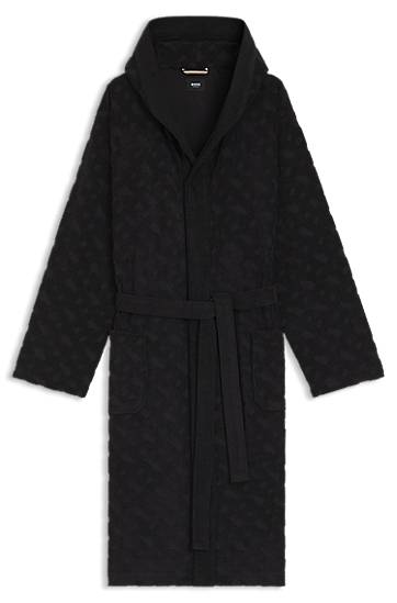 Pidžama BOSS Monogram-pattern dressing gown in cotton-blend terry Crna | 50479411, 0