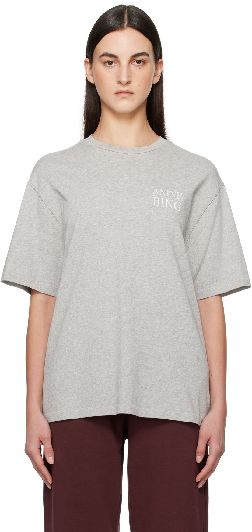 Majica kratkih rukava Anine Bing Anine Bing Myers Serif T-Shirt Siva | A-08-10522-WAGR1