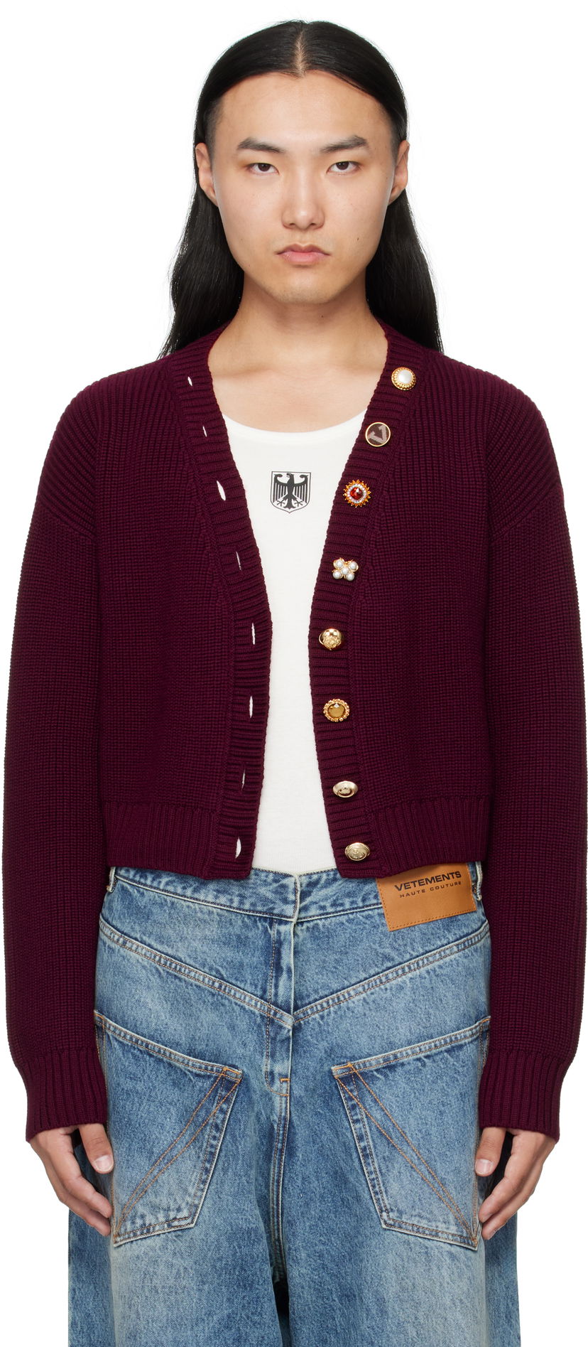 Džemper VETEMENTS VETEMENTS Fancy Button Cropped Cardigan Tamnocrvena | WH76KN220X