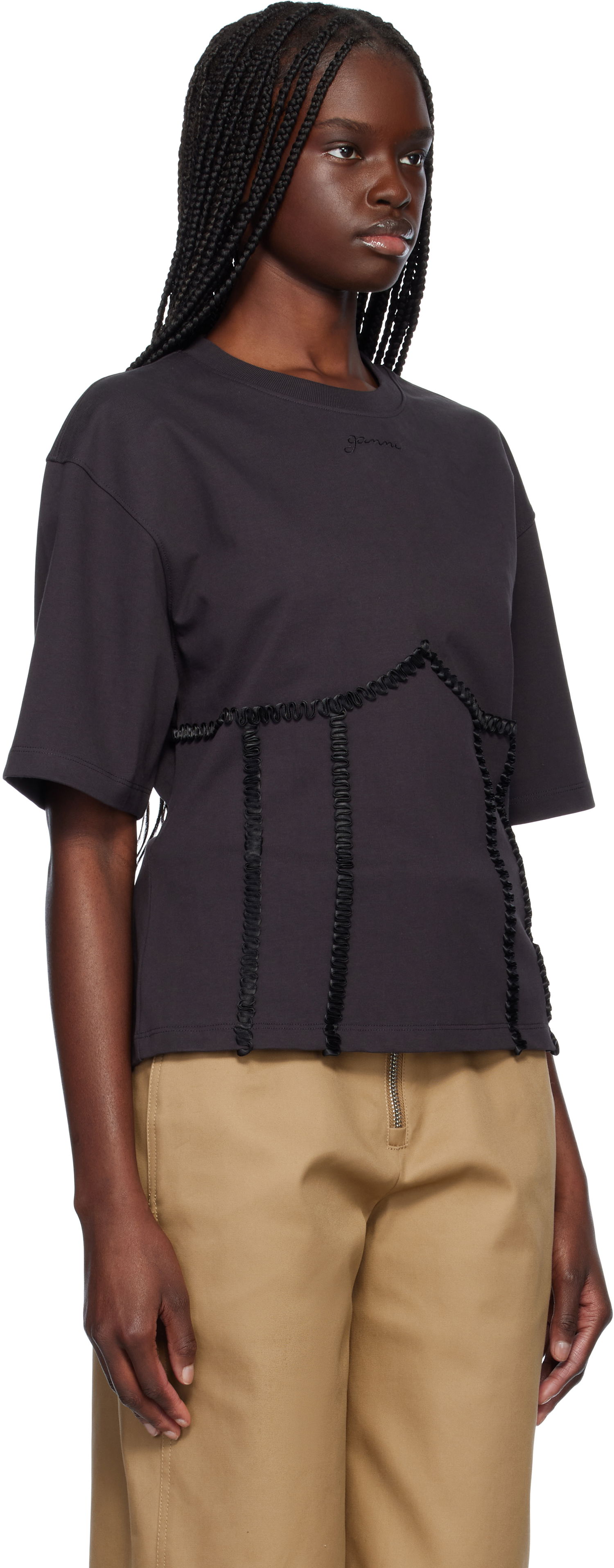 Majica kratkih rukava GANNI Ganni Cotton Tie Back T-Shirt Crna | T4179, 1