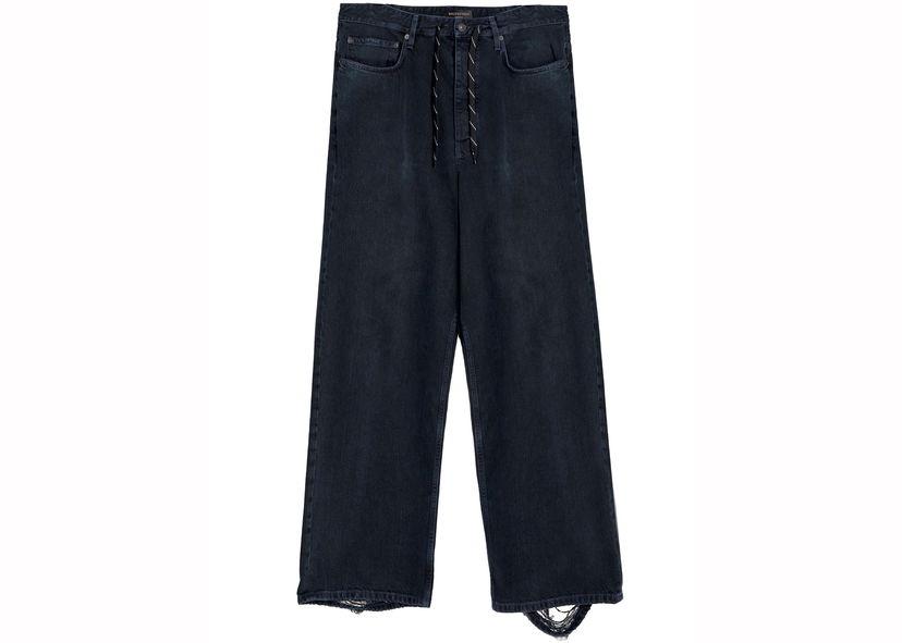 Jeans Balenciaga Baggy Drawsting Jeans Blue Denim Crna | 786643TQW592470