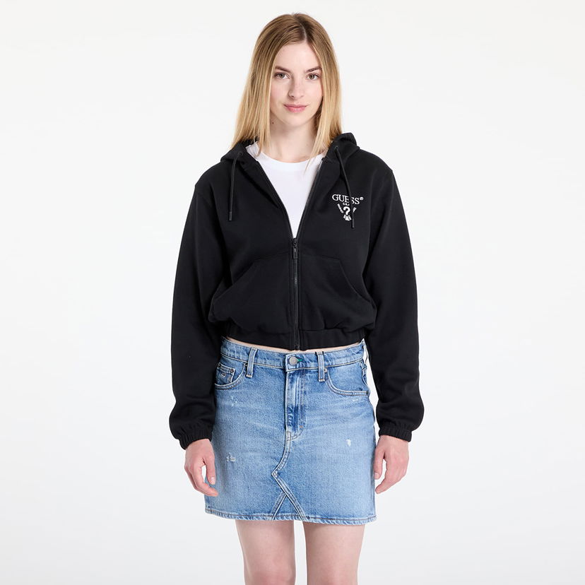 Dukserice GUESS GUESS Roberta Full Zip Crop Sweatshirt Crna | V5RQ20KC3D2-FJ8N