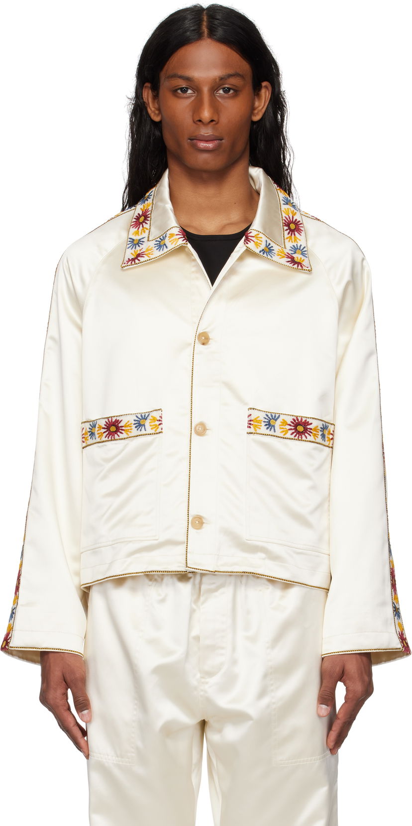 Bomber jakna Bode Bode Embroidered Satin Jacket Bijela | MRS25OW014