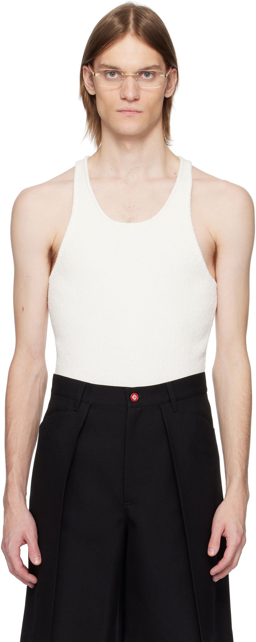 Majica bez rukava Casablanca Casablanca Boucle Rib Tank Top Bijela | MS25-KW-931-01