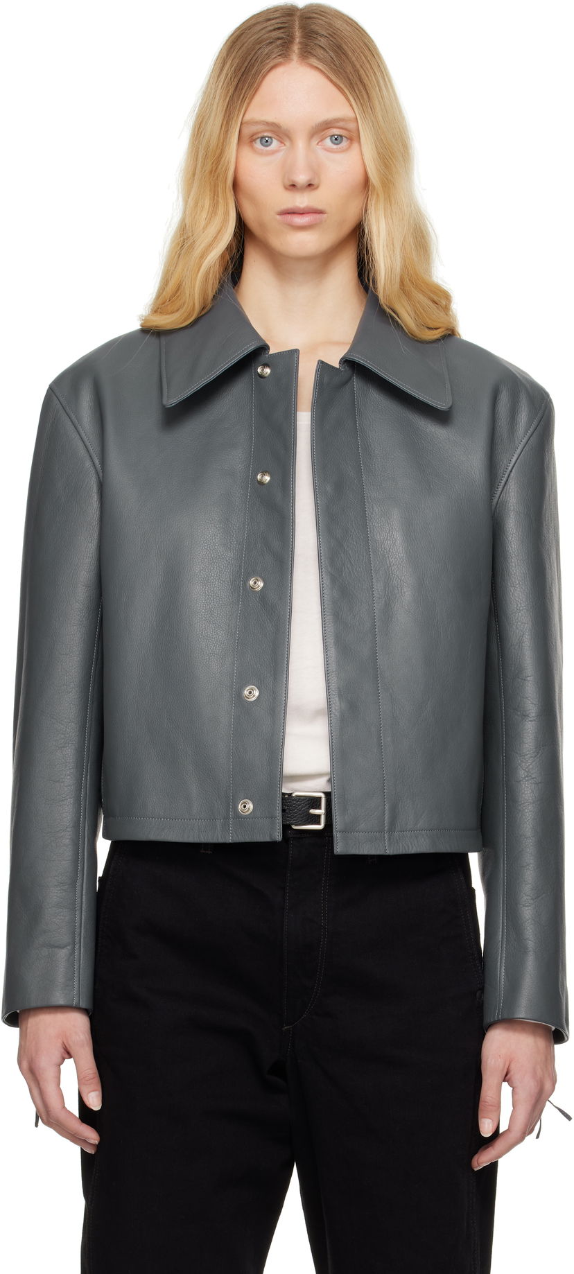 Jakna LEMAIRE Lemaire Boxy Cropped Leather Jacket Siva | OW1133 LL0099