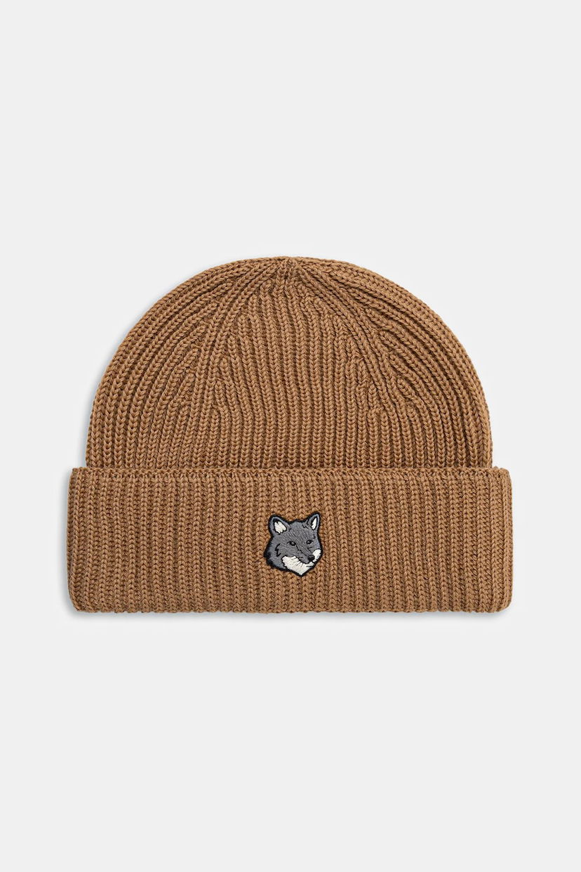 Kapica MAISON KITSUNÉ Ribbed Knit Fox Head Large Beanie Smeđa | PM06112KT1022