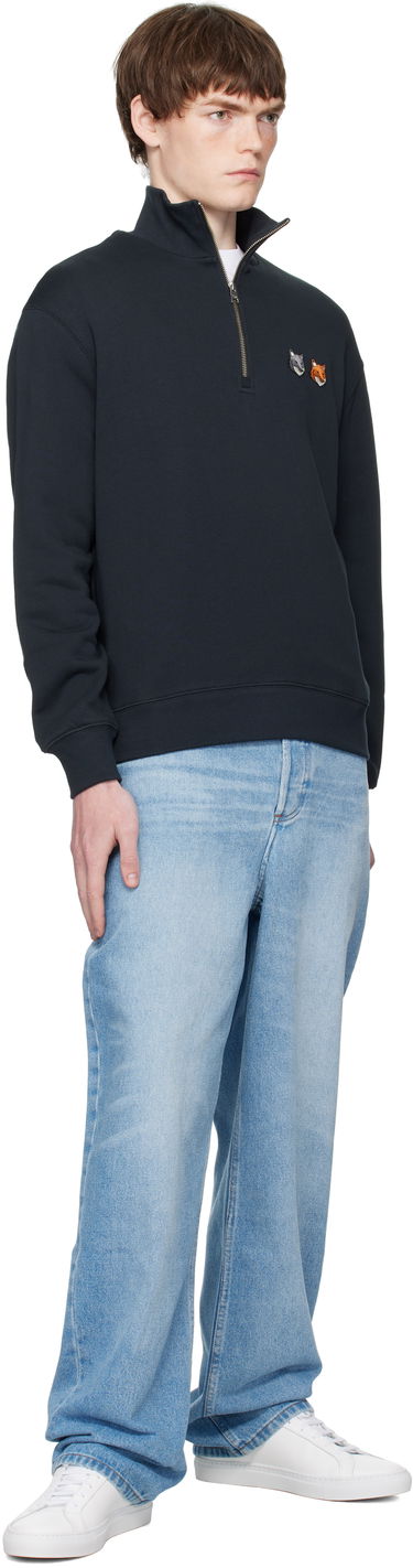 Dukserice MAISON KITSUNÉ Maison Kitsuné Double Fox Head Half-Zip Sweatshirt Crna | OM211CFKM0321, 3