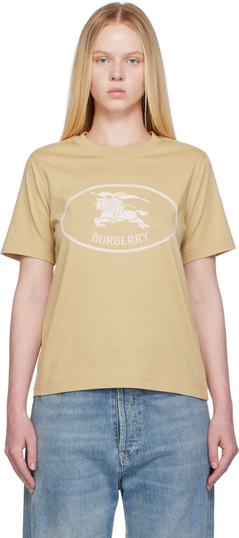 Majica kratkih rukava Burberry Burberry Knight Stamp Cotton T-Shirt Bež | 8110926